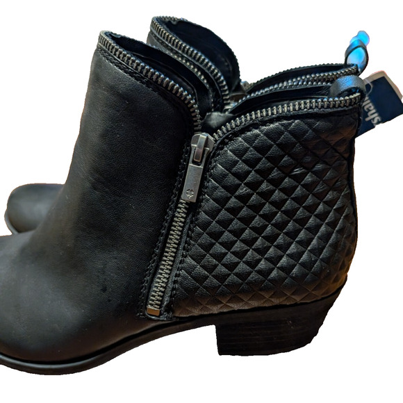 Lucky Brand Bartolino Black Leather Zippered Ankle Boots Size 12 NEW - Picture 6 of 9